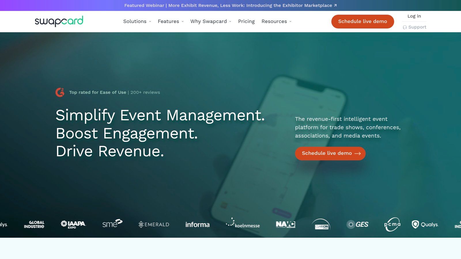 Swapcard mobile app interface showing event agenda and networking features