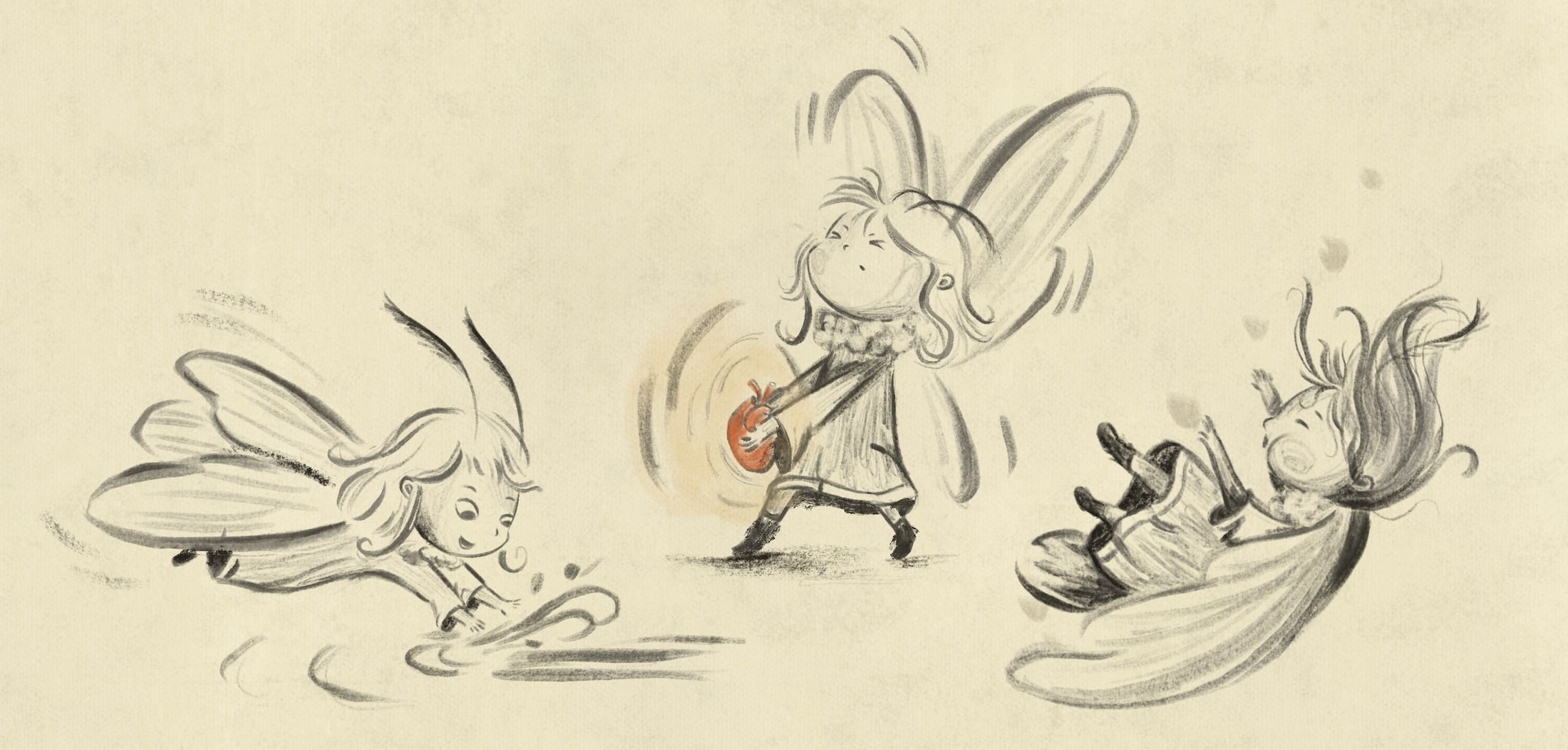 A character sheet showing three poses of Aurora expressing curiosity, frustration, and sinking underwater.