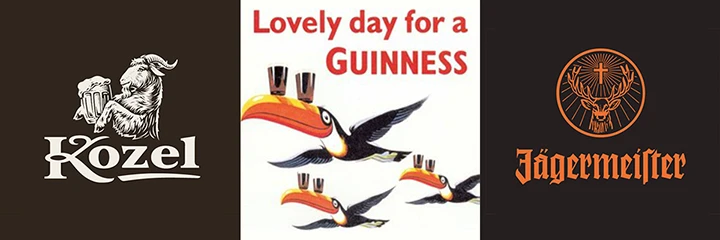 Kozel logo, Guinness advert, Jägermeister logo