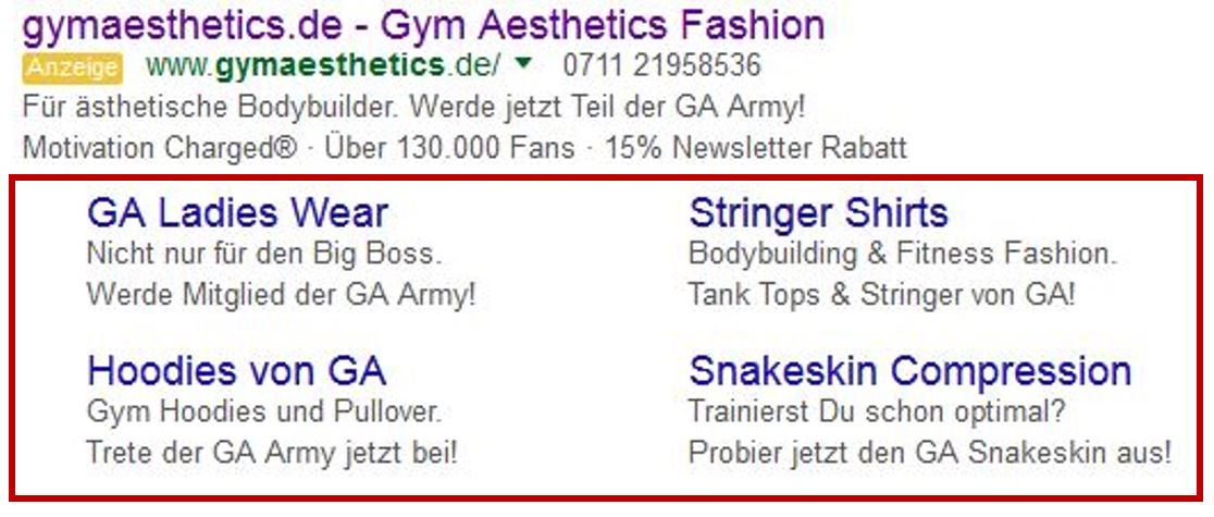 Google AdWords integriert Sitelinks in seine Anzeigen