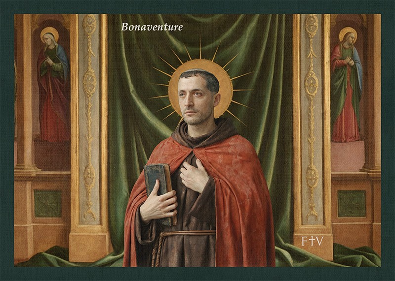 Sacred artwork by Faith and Verse. © Faith and Verse, 2025. All rights reserved. Traditional Catholic art postcard featuring Saint Bonaventure in devotional portrait style.