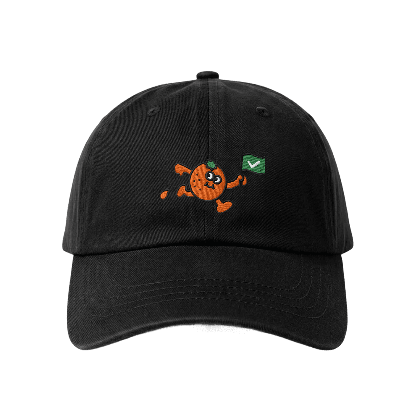 Black cap with an embroidered design on a transparent background