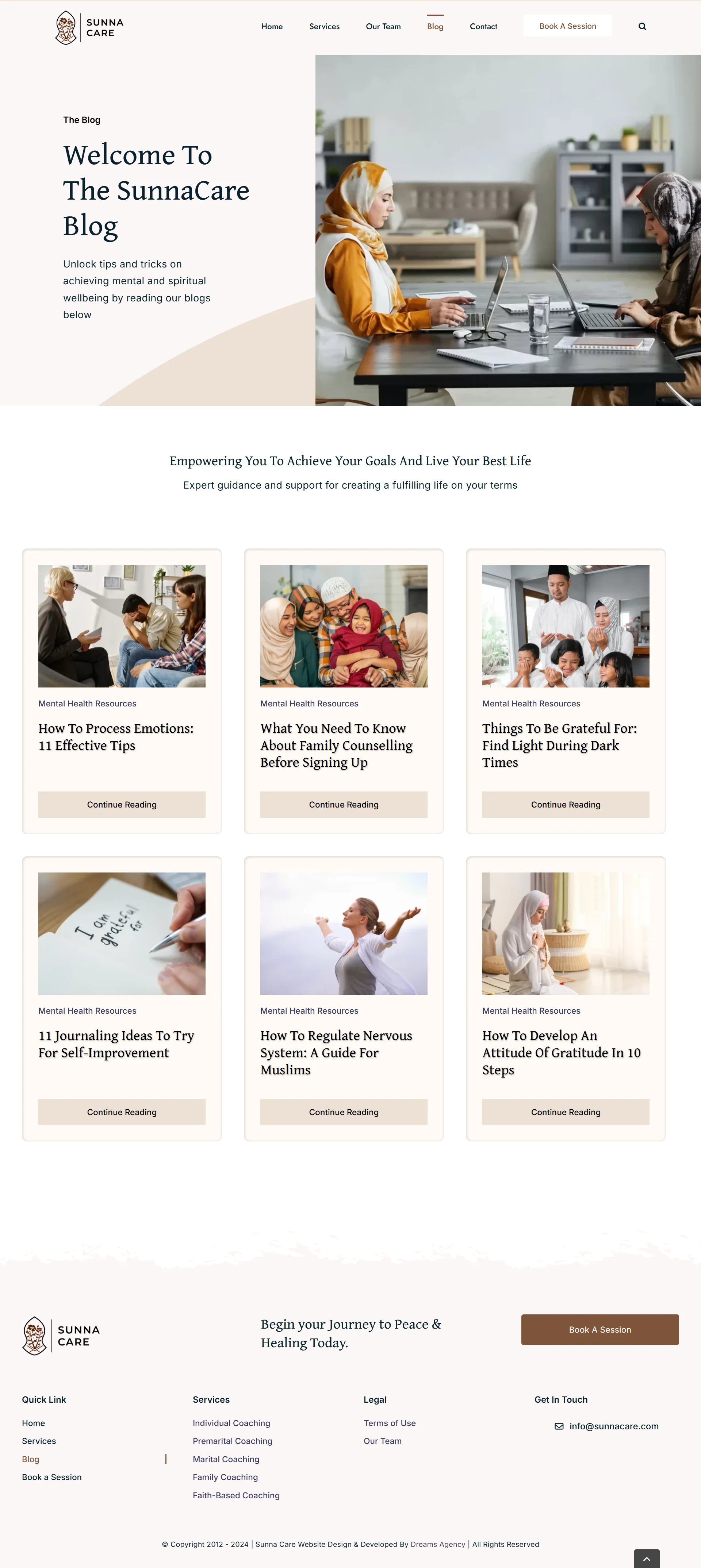 Blog page for Sunna Care website developed & designed by Dreams Agency Mississauga, Ontario