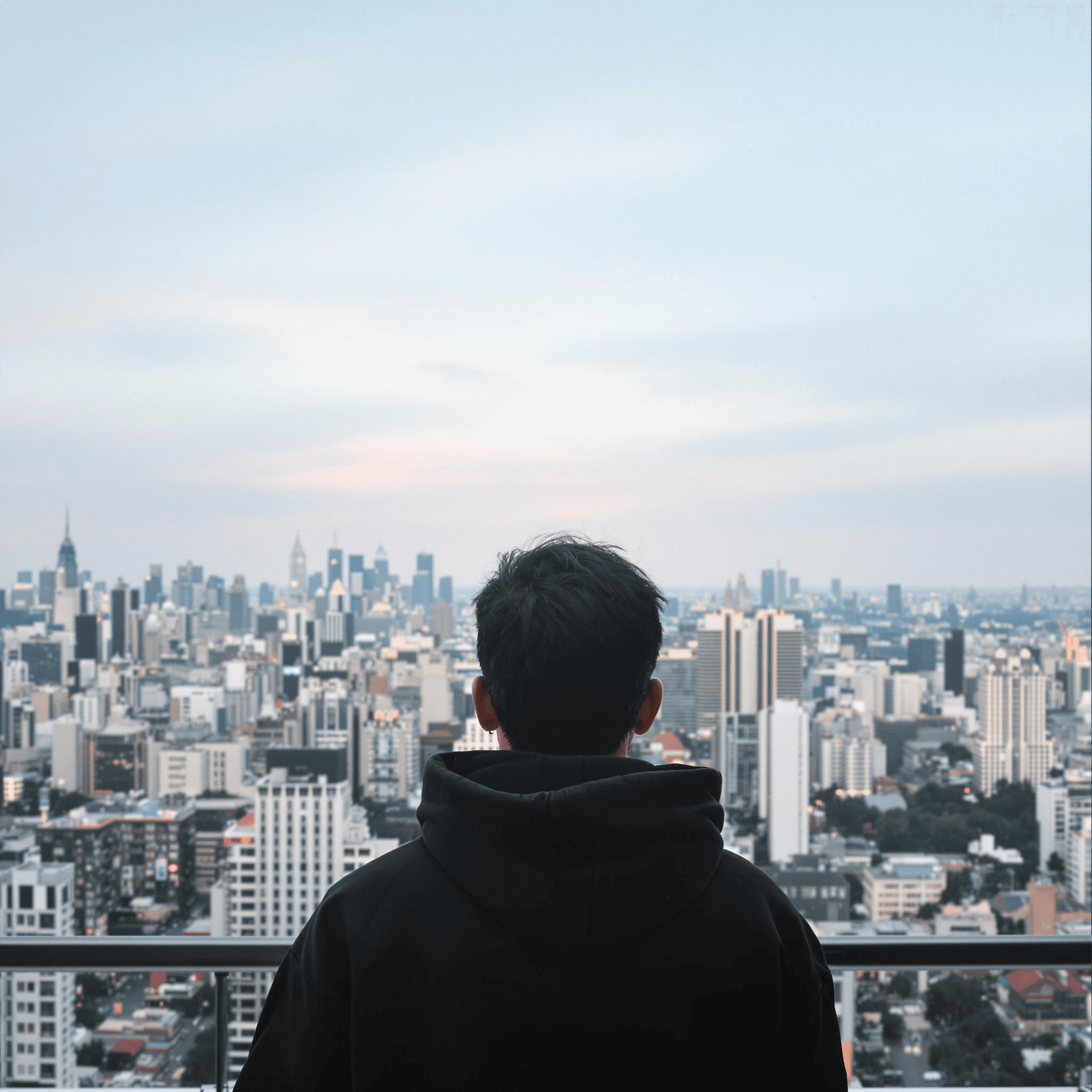 Una persona mirando hacia un paisaje urbano, representando cómo desbloquean su potencial a través del aprendizaje en línea con IA.