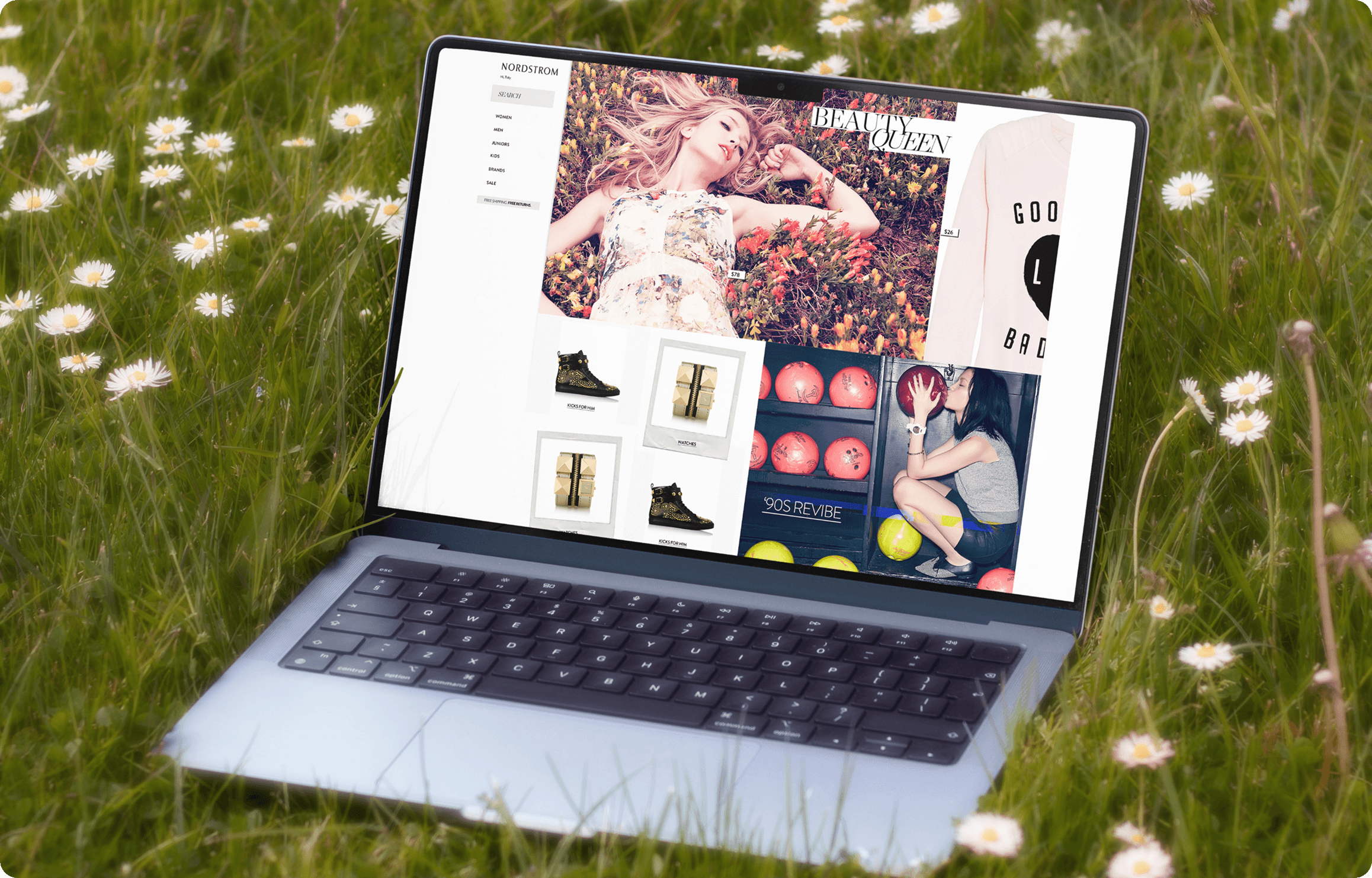 Fashion collage featuring 2017 collections from JW Anderson, Valentino, and Simone Rocha with tropical palm leaves