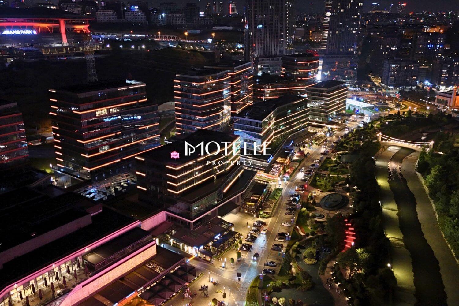 Aerial view of Maslak Koru project in Sarıyer Istanbul surrounded by forest landscape
