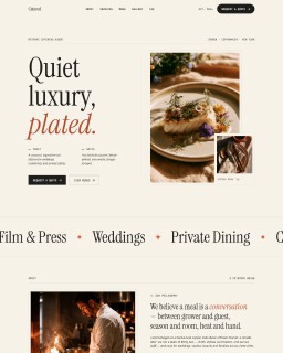 Catered Framer template preview — full page overview showing hero, marquee and about sections