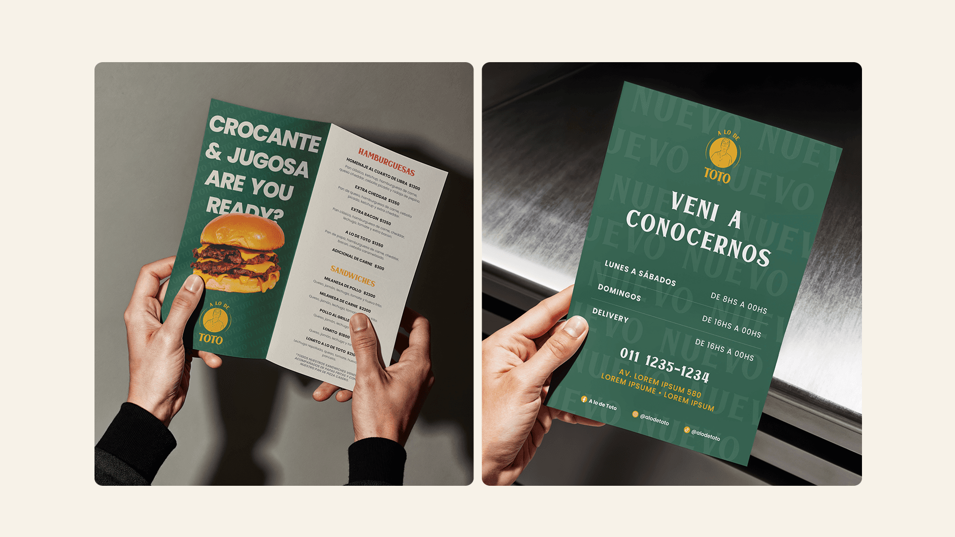 Imagen dividida mostrando manos con un libro abierto y un cuaderno verde, con estética editorial y tonos neutros.