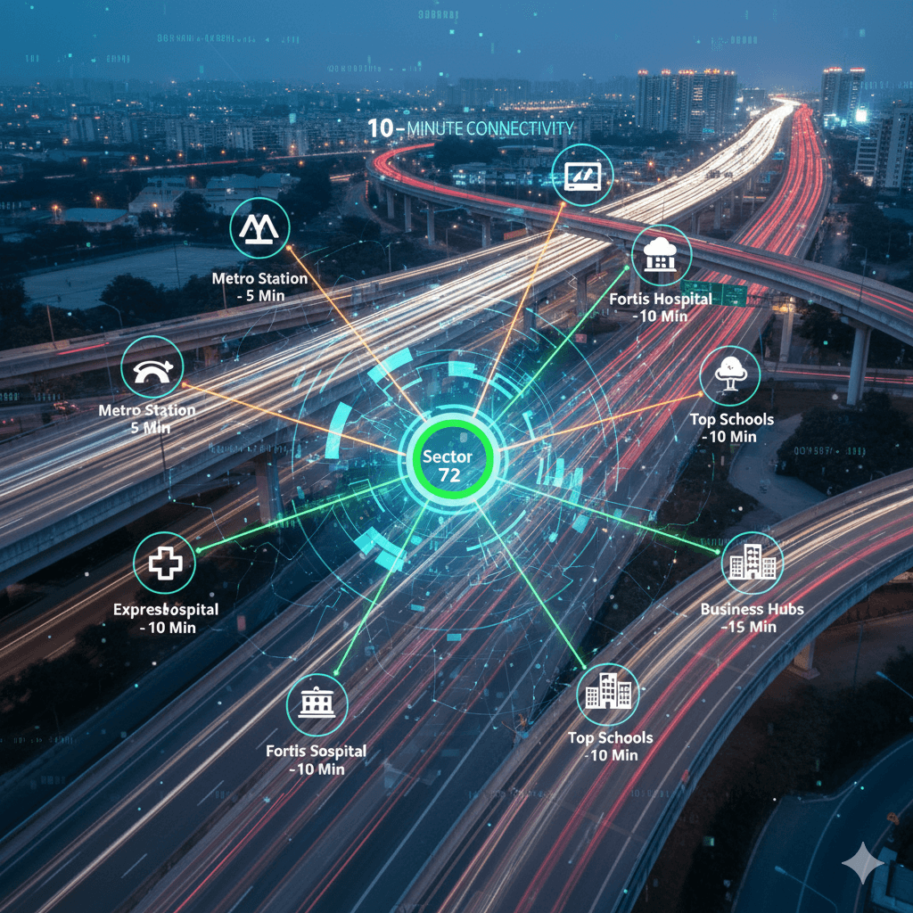 Aerial view, express highway connectivity map, M3M Sector 72