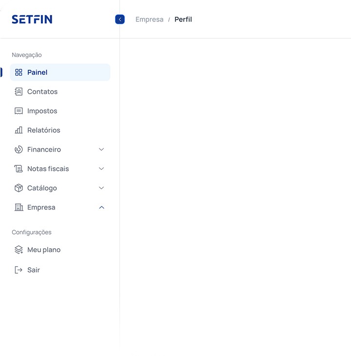 Uma interface de usuário que exibe um menu lateral com várias opções e uma seção branca em branco à direita.