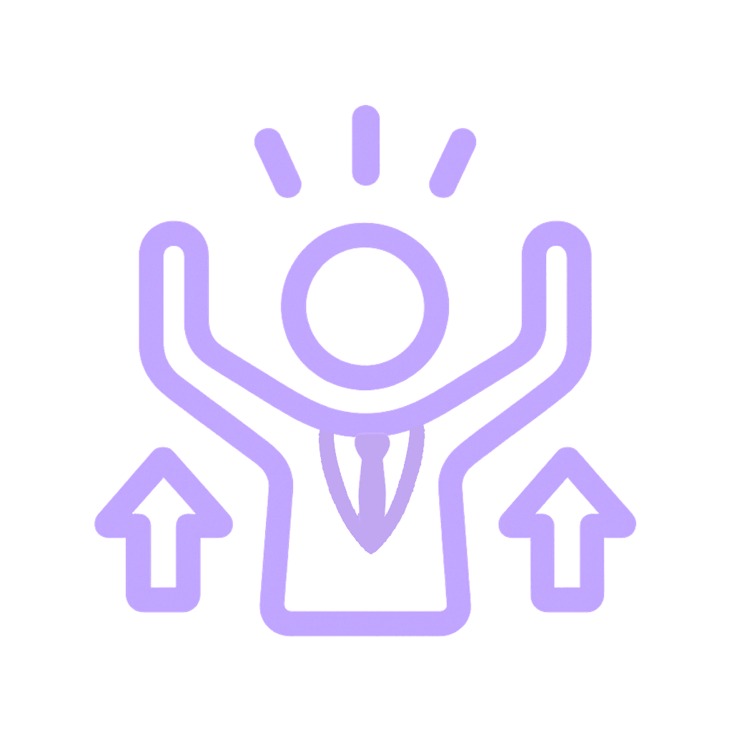 A stylized icon featuring symmetrical shapes and lines in a purple hue, resembling a symbolic or mystical design.