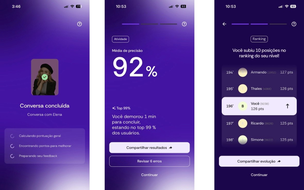 Experiência da BeConfident pelo aplicativo: conversas, avaliações e ranking