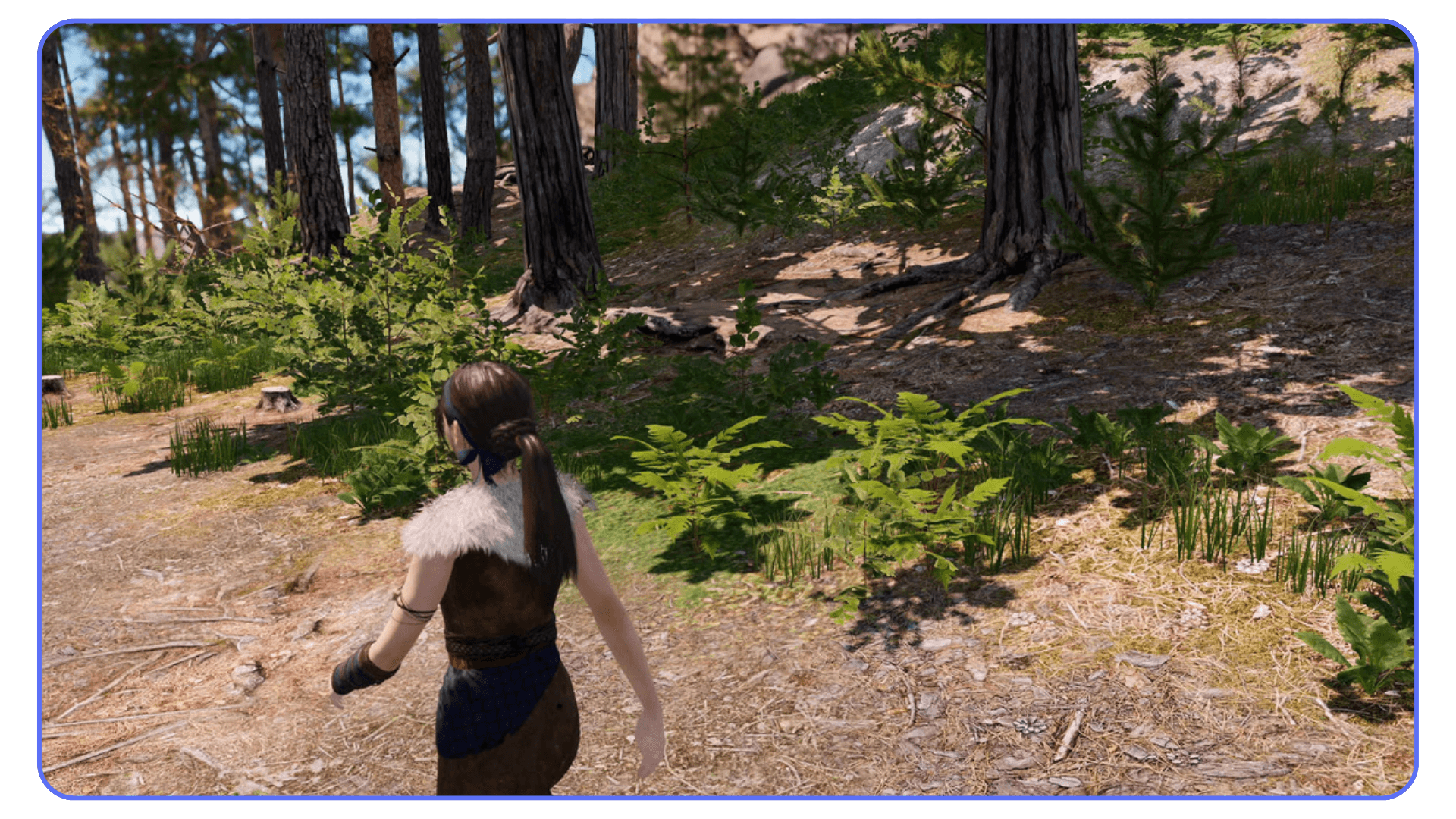 A third-person character walking through a dense forest environment created with Terrain3D in Godot.