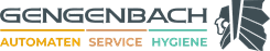 Logo von „Gegenbach“ in Orange und Teal vor dunklem Hintergrund.