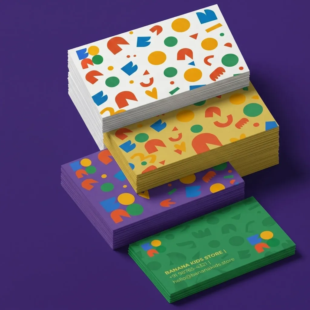 Artistic branding design on stacked product boxes with colorful abstract patterns. By a branding expert.