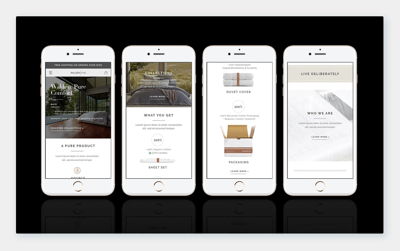 Nomadic Films website shown across four mobile screens.