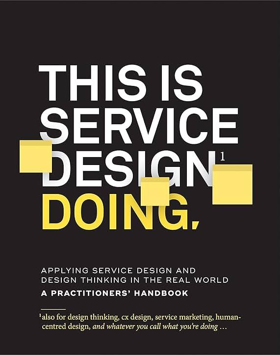 This is service design doing, black cover, yellow post-its on the top