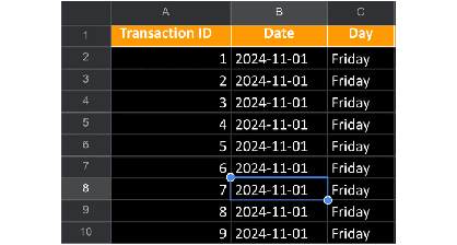AI-assisted data extraction in spreadsheet showing automated transaction processing