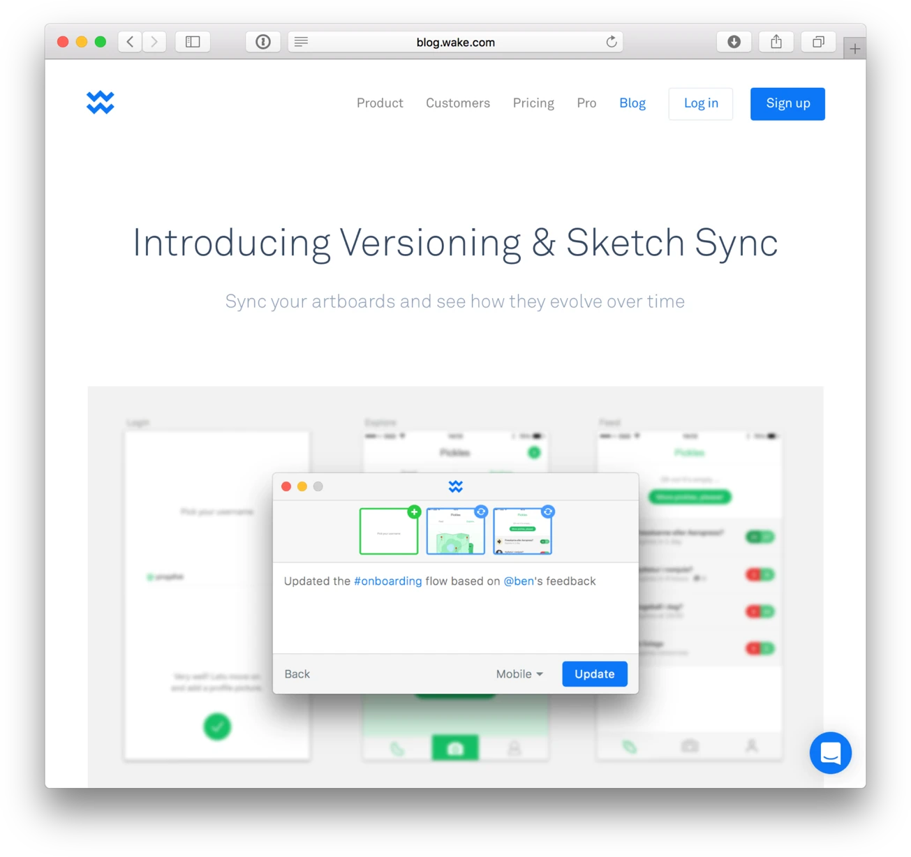 Len’s original versioning sketch beside a Wake timeline interface concept.
