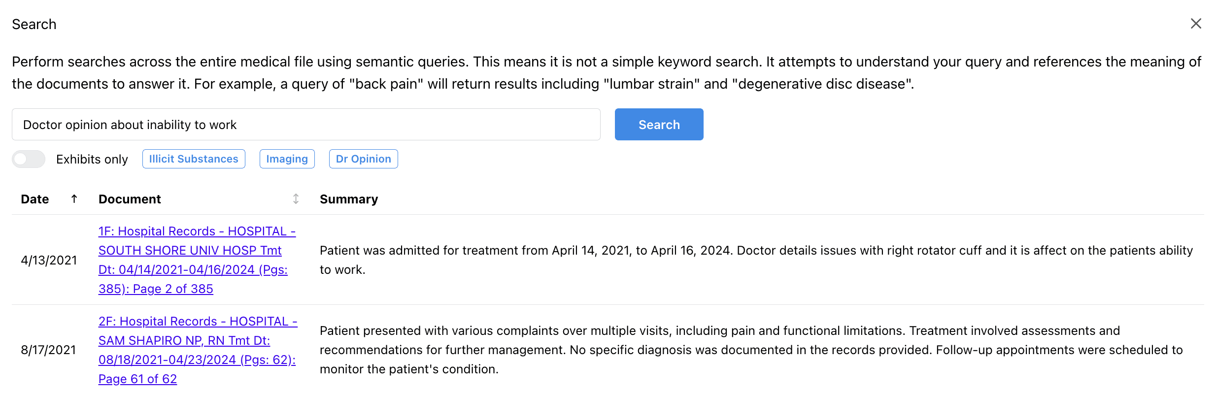 semantic search for ai medical chronologies