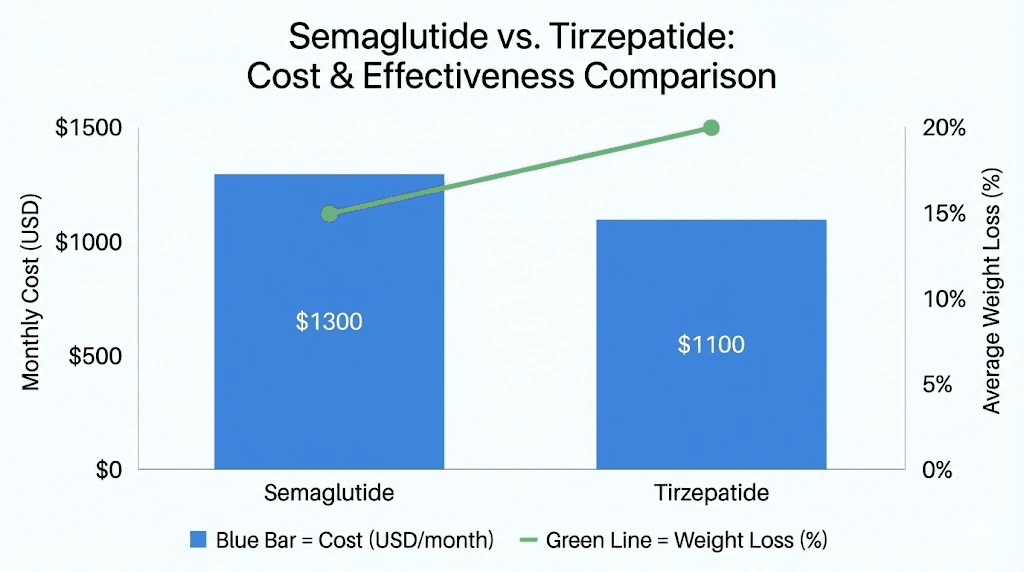 Willow semaglutide versus tirzepatide cost and weight loss comparison