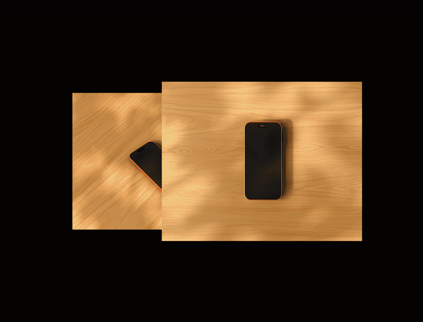 Sophia mobile UI mockups displayed on wooden surfaces with natural lighting