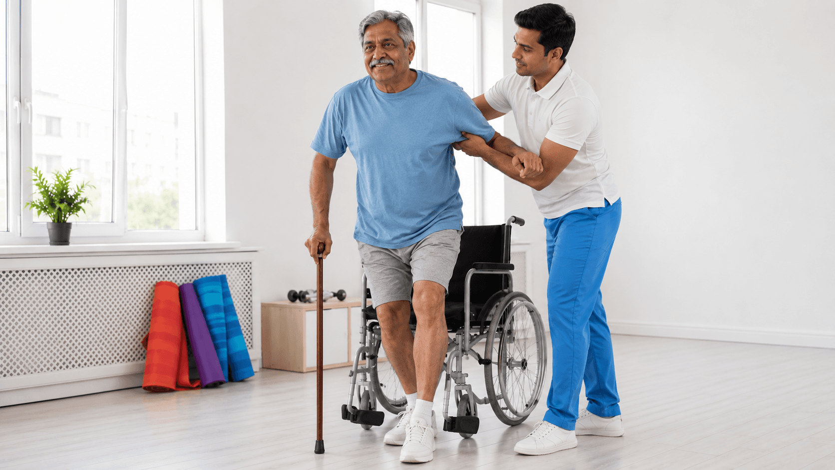 Stroke survivor participating in rehabilitation therapy to improve mobility, strength, and functional independence at Ember & Ice Health.