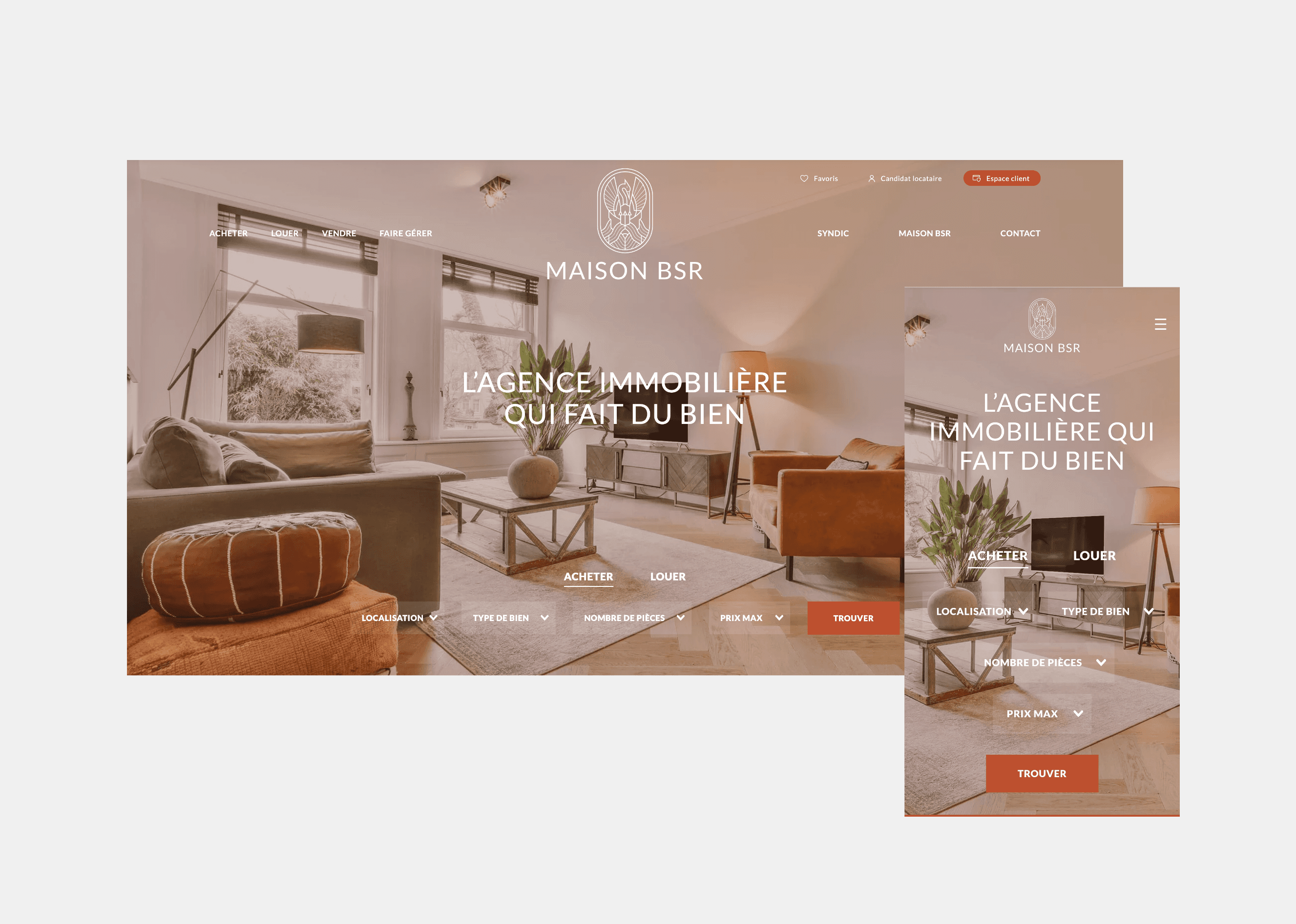 Site internet avec une vue ordinateur et mobile de la maison BSR