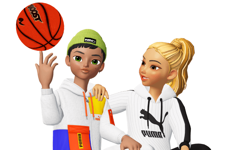 Zepeto Characters with Puma sportswear outfit and basketball 