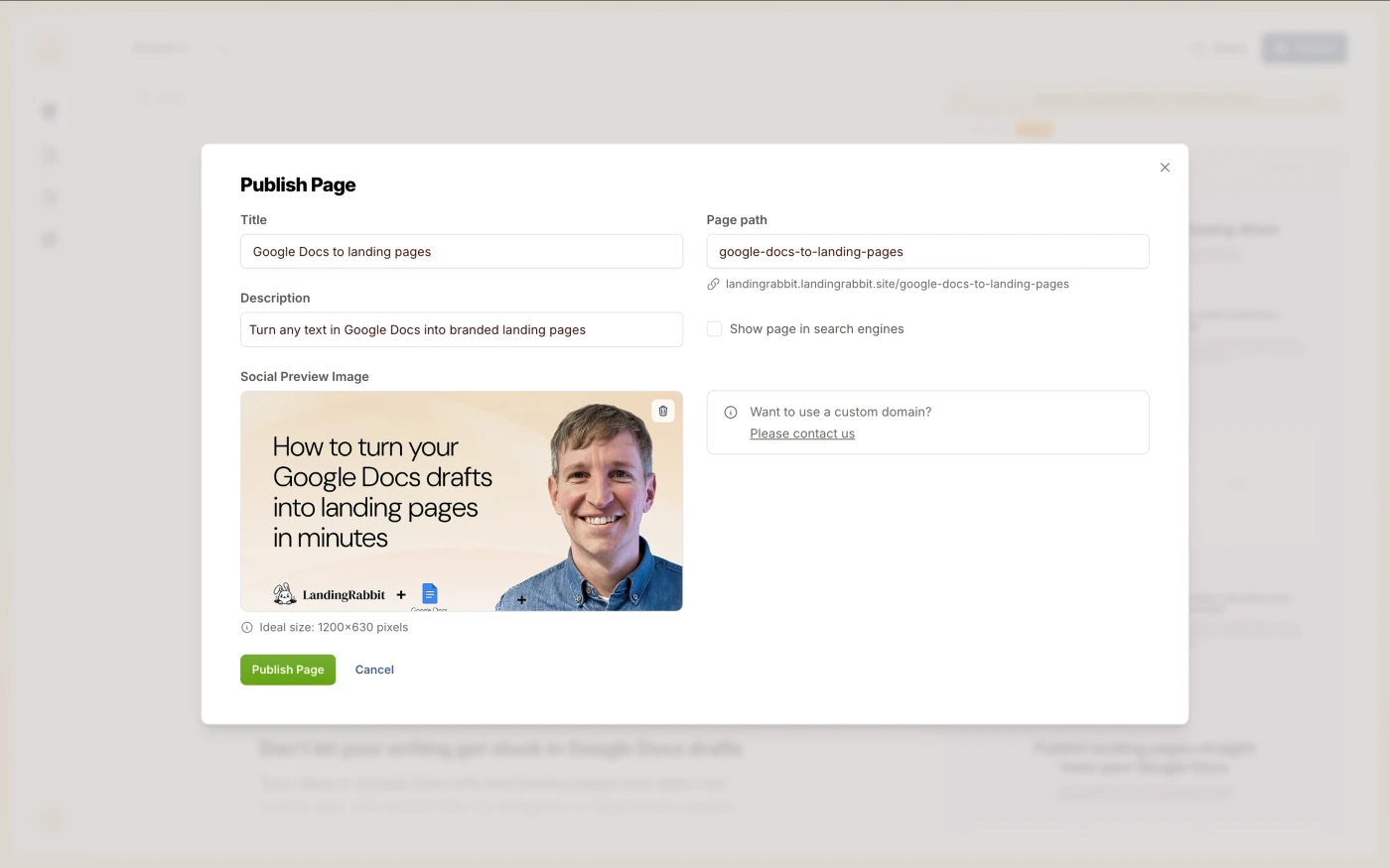 Publish your page with LandingRabbit