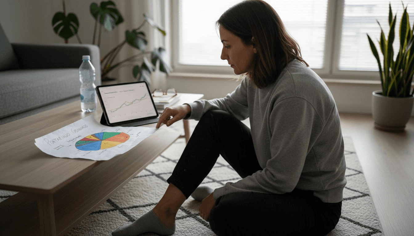 Una donna valuta e mette a confronto diversi profili di rischio per scegliere la soluzione più adatta alle sue esigenze.