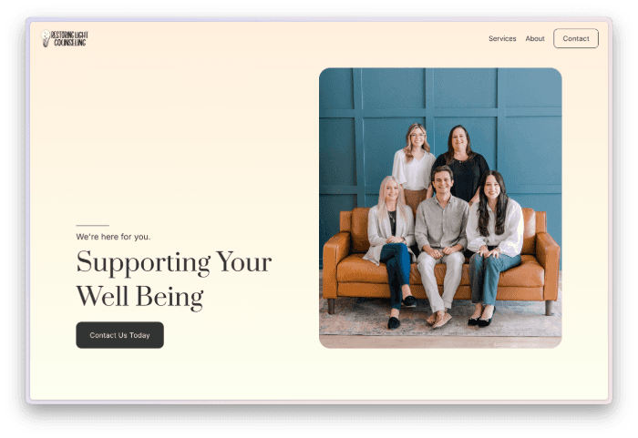 Restoring Light Counseling website hero section