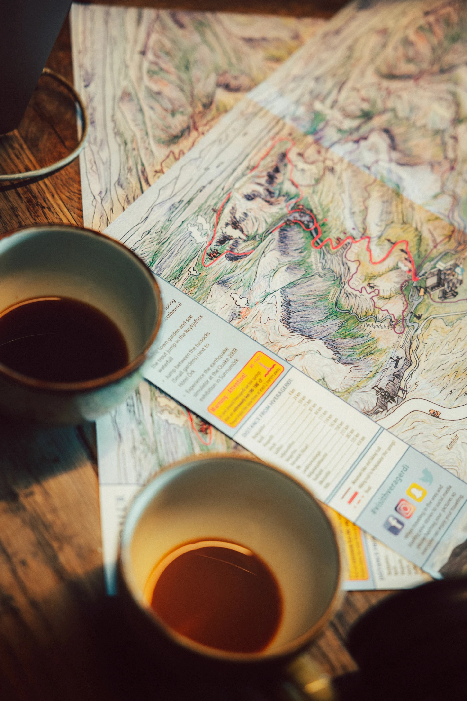 Two coffee mug on a map of Iceland
