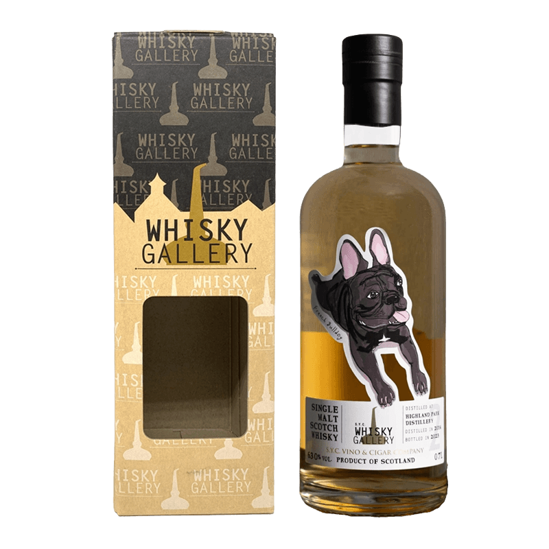 Whisky Gallery × Whisky Dog有狗讚系列Highland Park 2014單一麥芽蘇格蘭威士忌，英國鬥牛犬English Bulldog酒標設計，原酒強度裝瓶，帶烤椰子、檸檬、雪松木、粉紅葡萄柚、玫瑰水與香料風味。