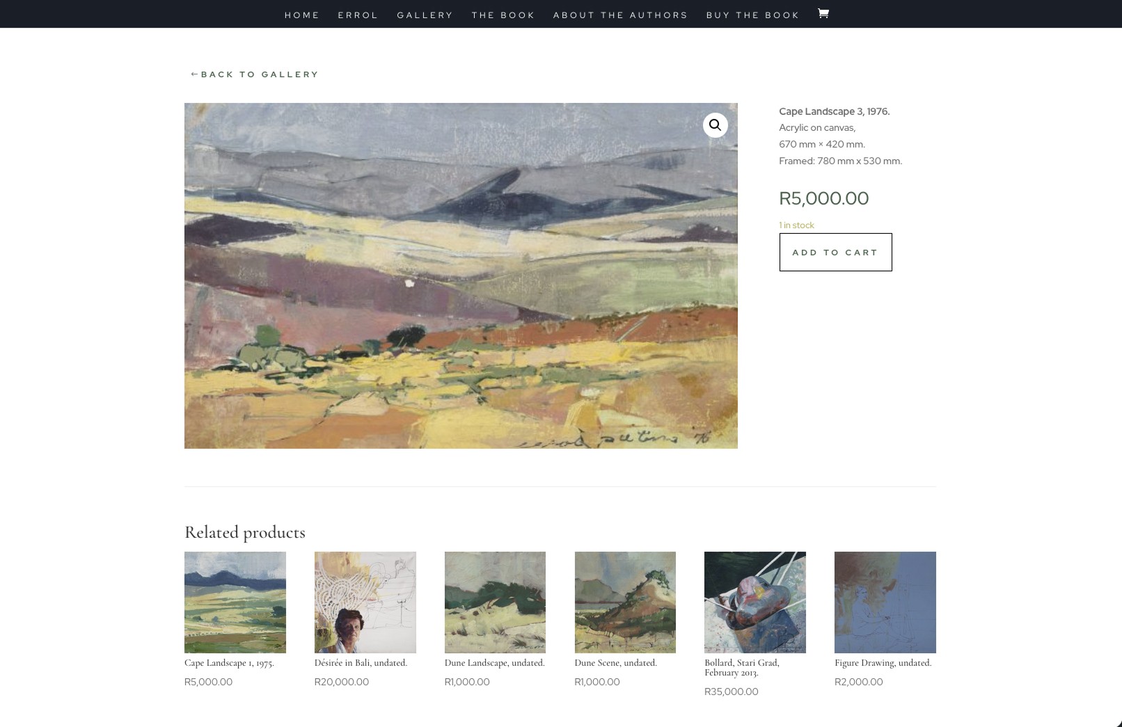 Each painting has its own product page with high-quality imagery and straightforward purchasing options.