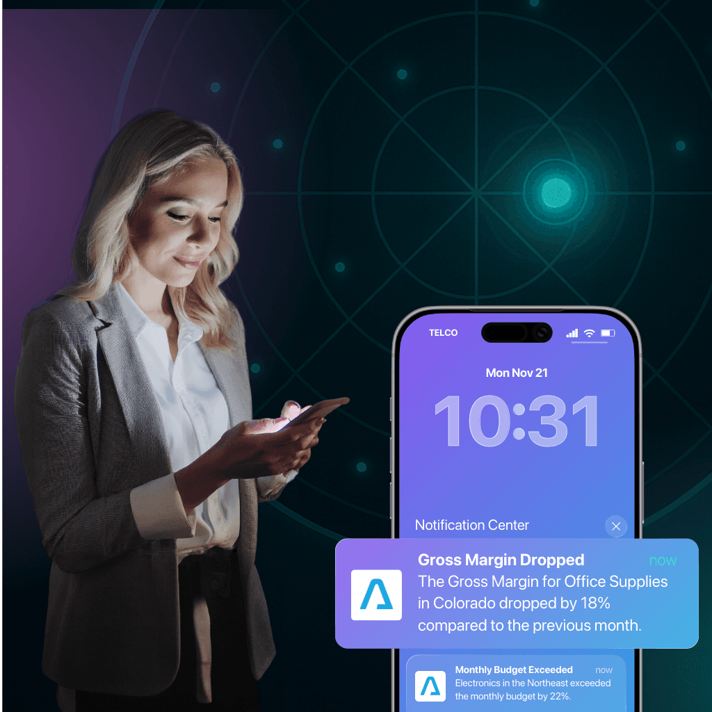 Woman receiving an alert from her phone