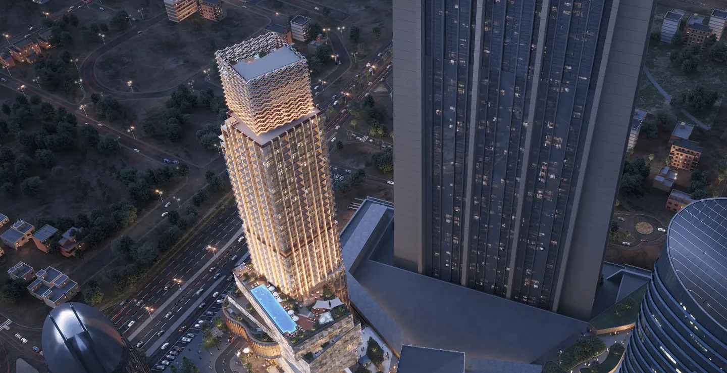 Development view of DIFC Living a complex plot in United Arab Emirates, supported by financial modelling