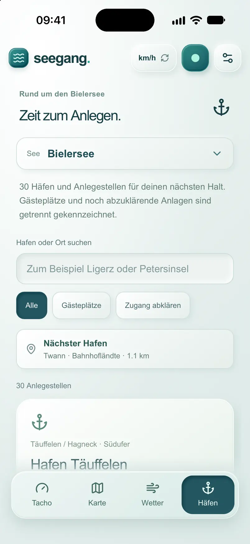 seegang Häfenliste mit Seen-Auswahl