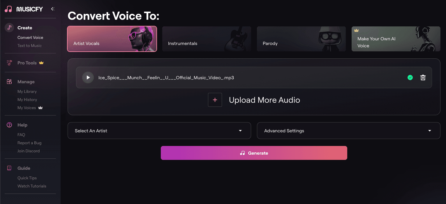 Musicfy AI Voice to remove background music