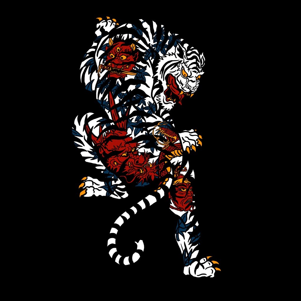 Tiger illustration with Oni tattoos