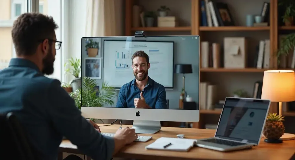Twee mannen in een videogesprek.