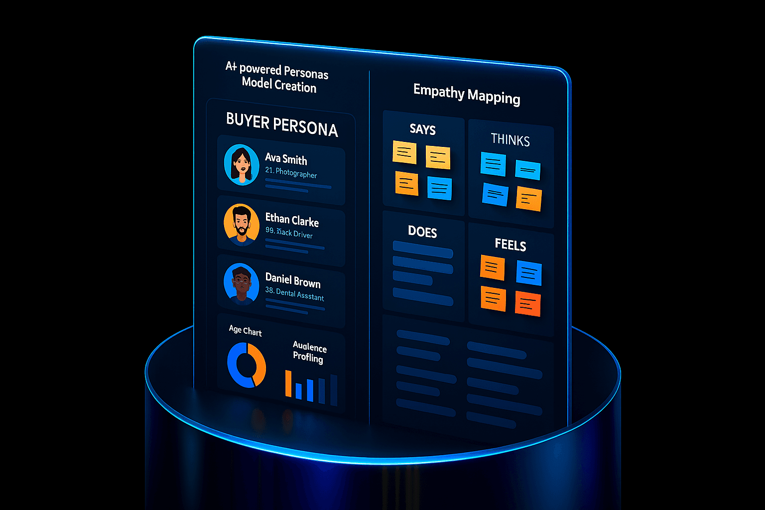 Empathy mapping and persona templates in an AI-driven persona model