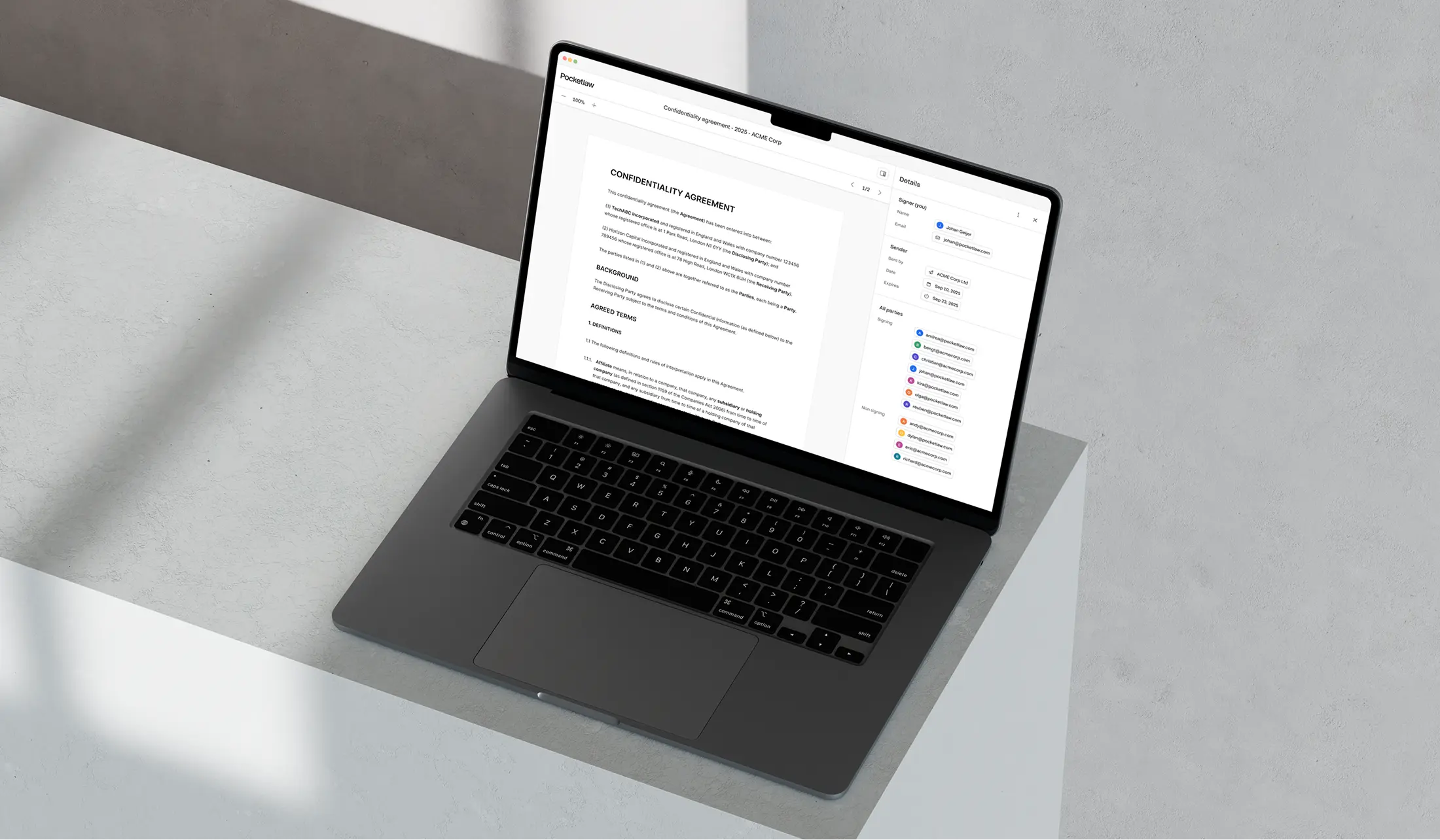 AI-based contract management software Pocketlaw for businesses of all sizes (small, medium, large), showcasing a user-friendly dashboard that streamlines legal workflow for clients and customers with options to create, review, and upload documents, access templates, and monitor document statistics.