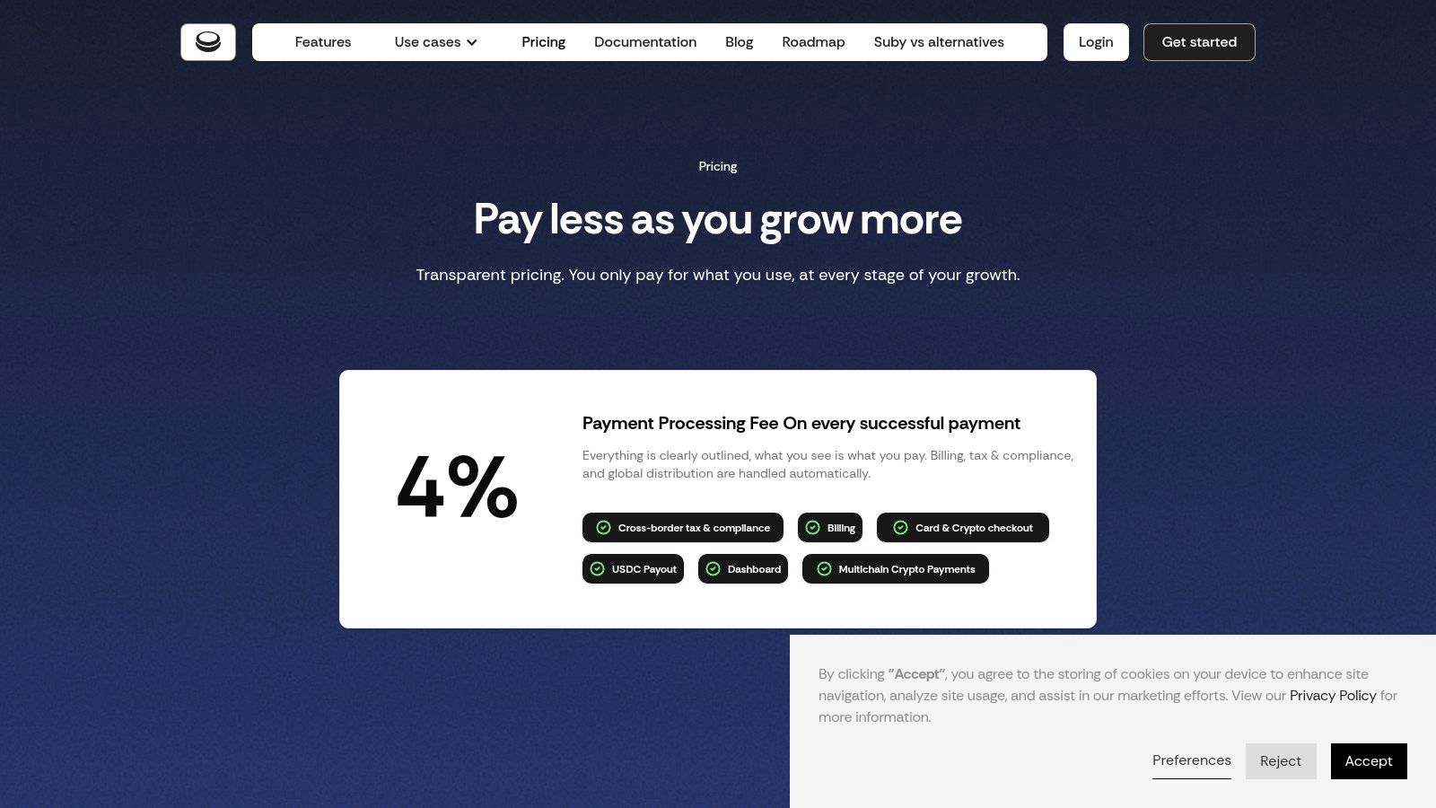 Screenshot from https://suby.fi/pricing
