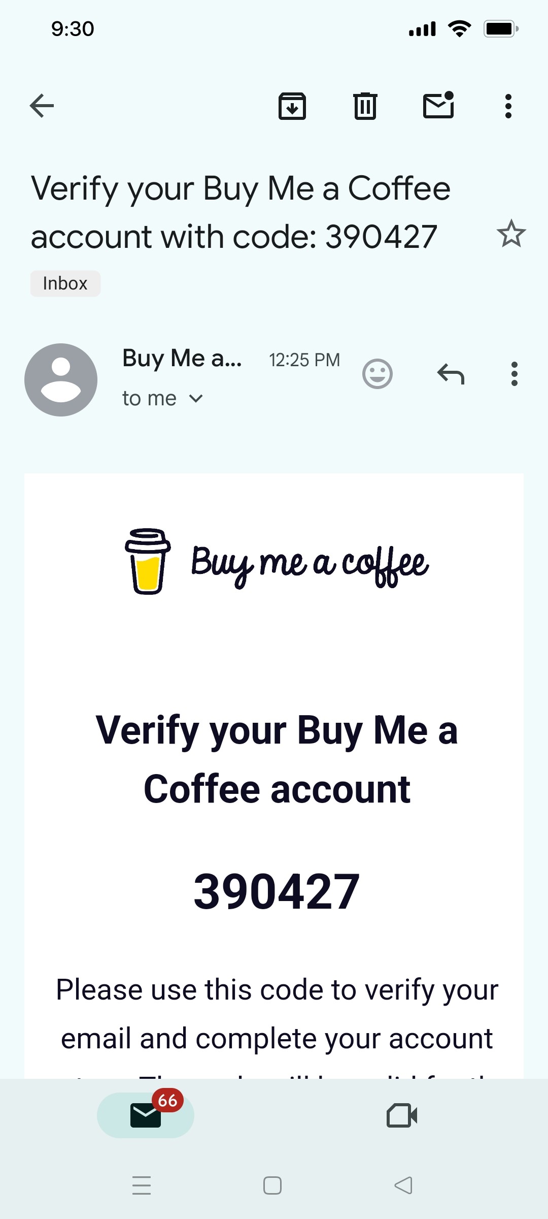 Buy me a coffee Email screen