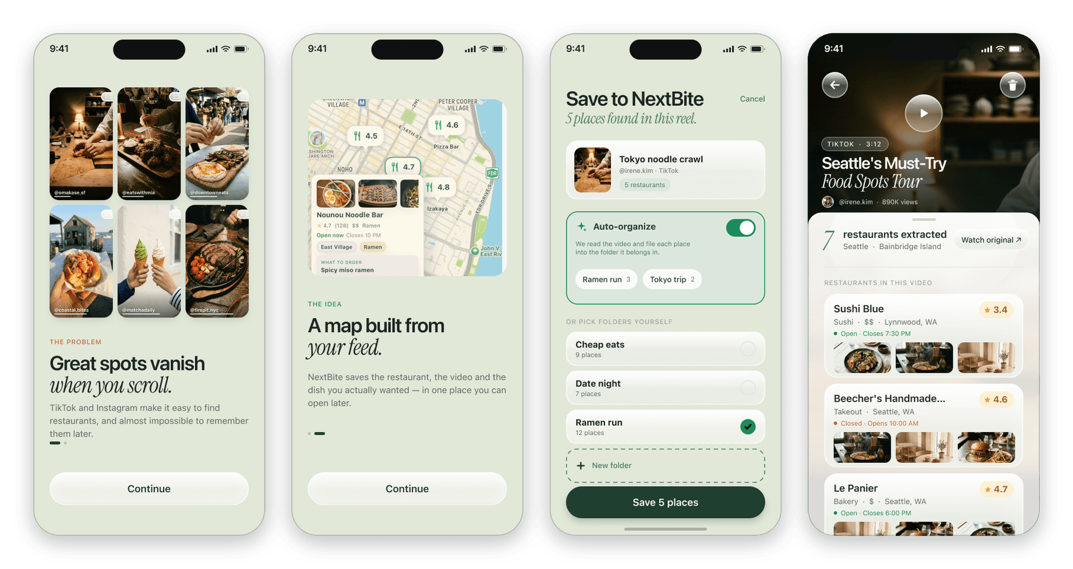 NextBite first run and saving screens cutout