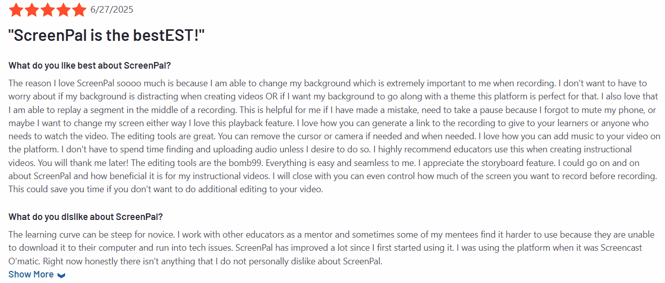 ScreenPal review on G2