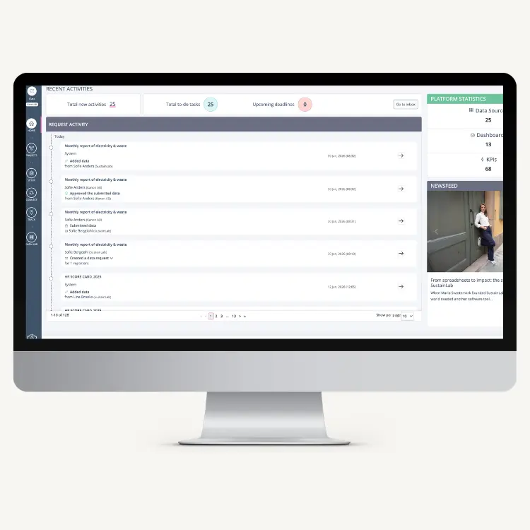 Centralized ESG data management interface in SustainLab with role-based access and audit trail