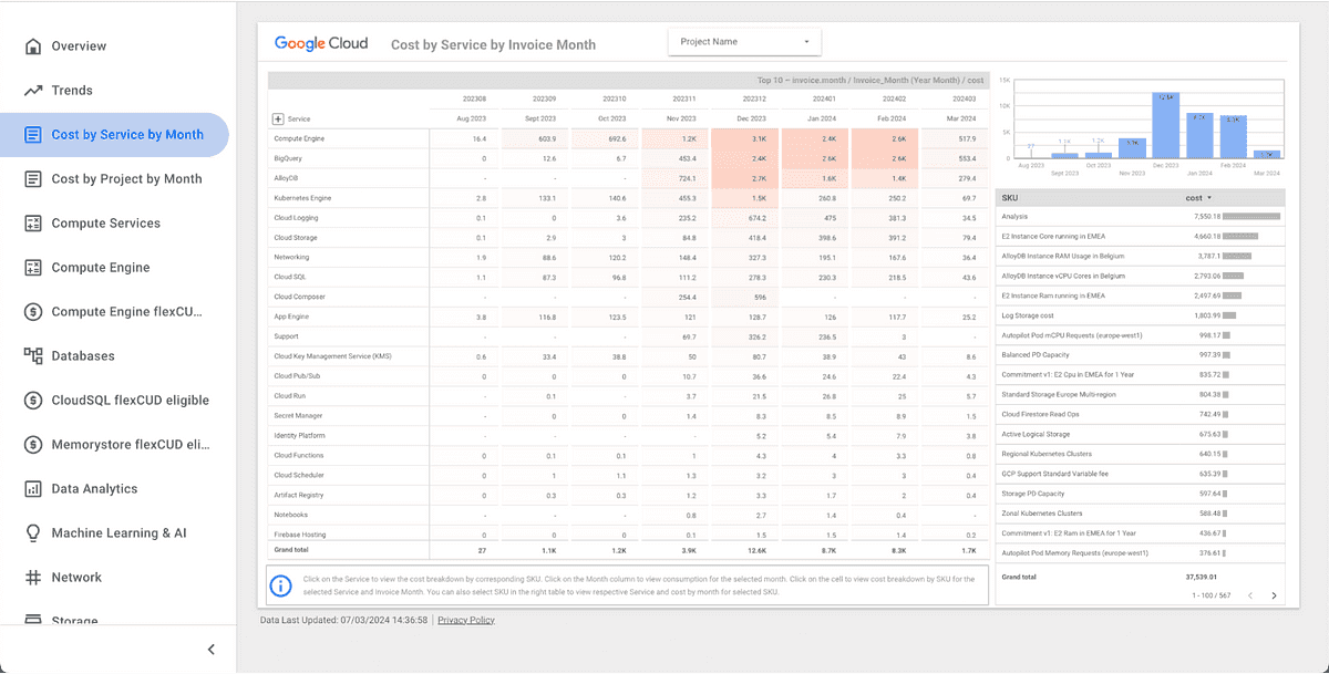 Cost per service, per month