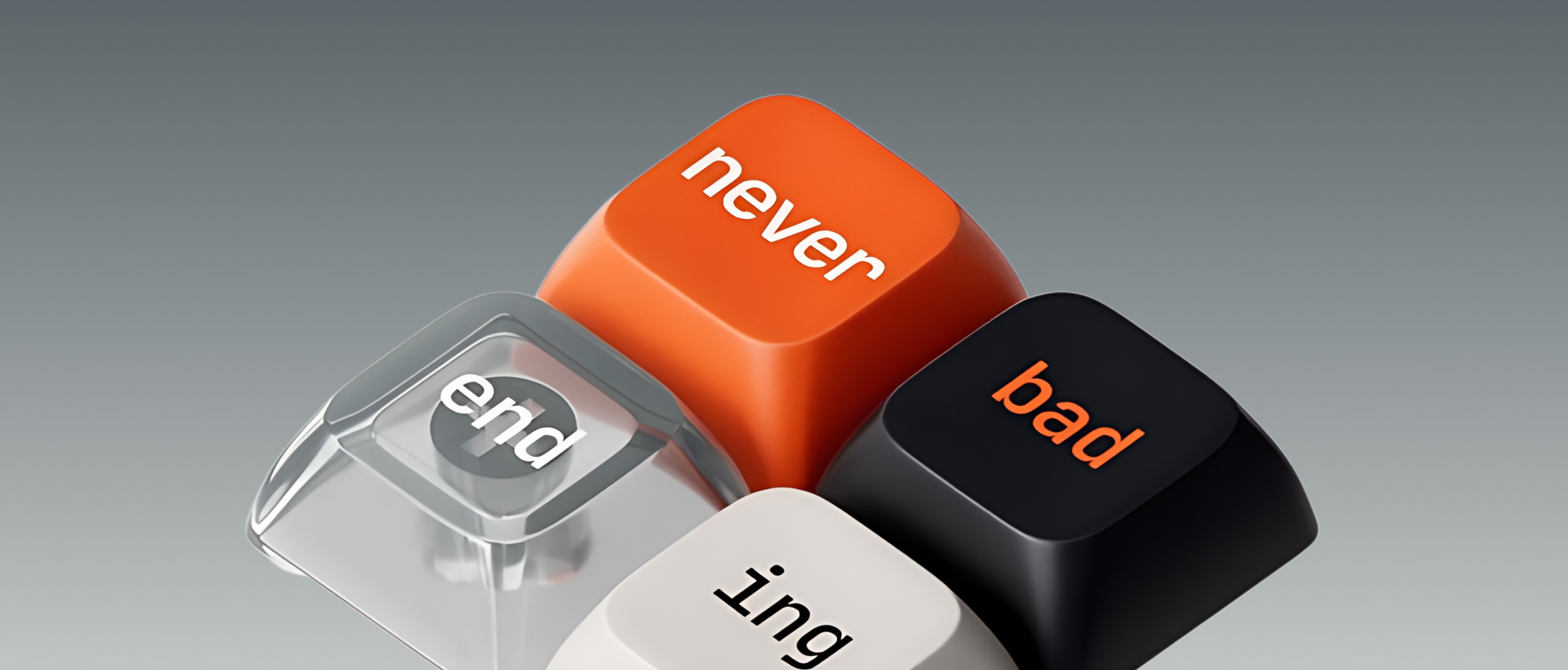Mechanical keyboard with a prominent "never" key in orange